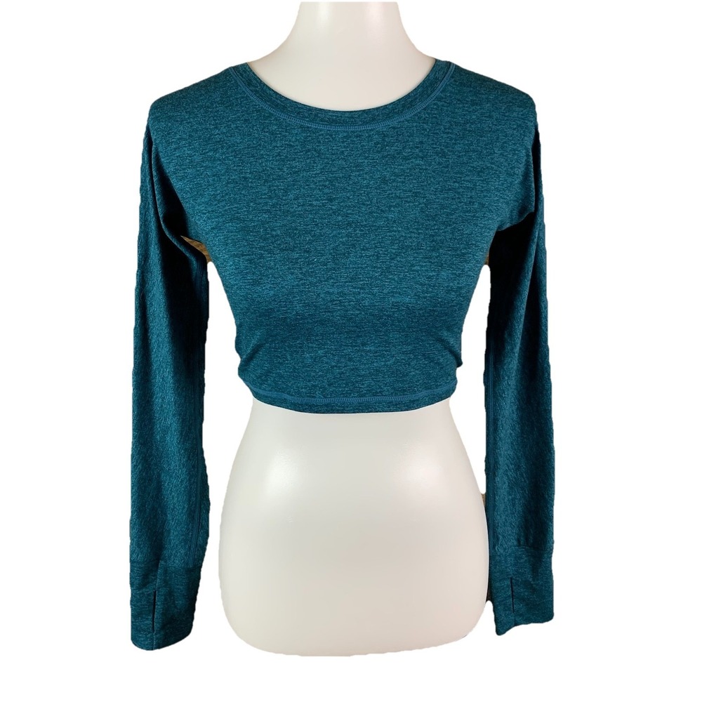 Ptula Teal Long Sleeve Crop Top Seamless Stretchy Workout Shirt Medium